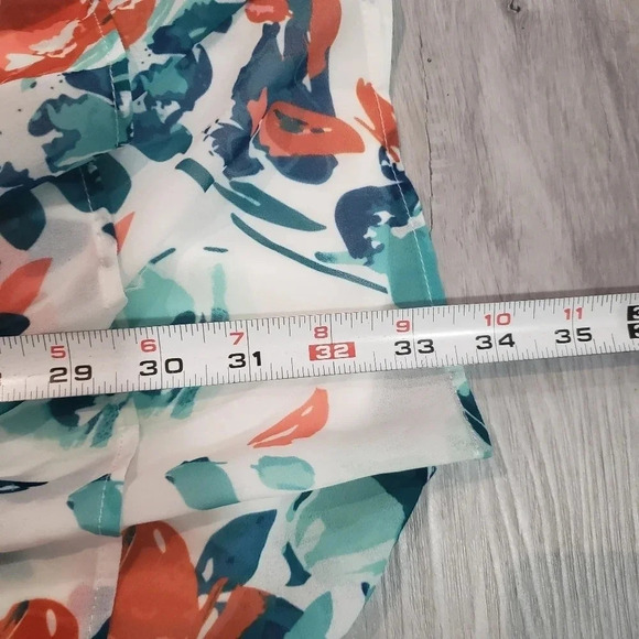 NWT Bebe Printed Smocked  Tiered Mini Dress,Tropical Garden,Green/White/Orange. - Picture 9 of 11